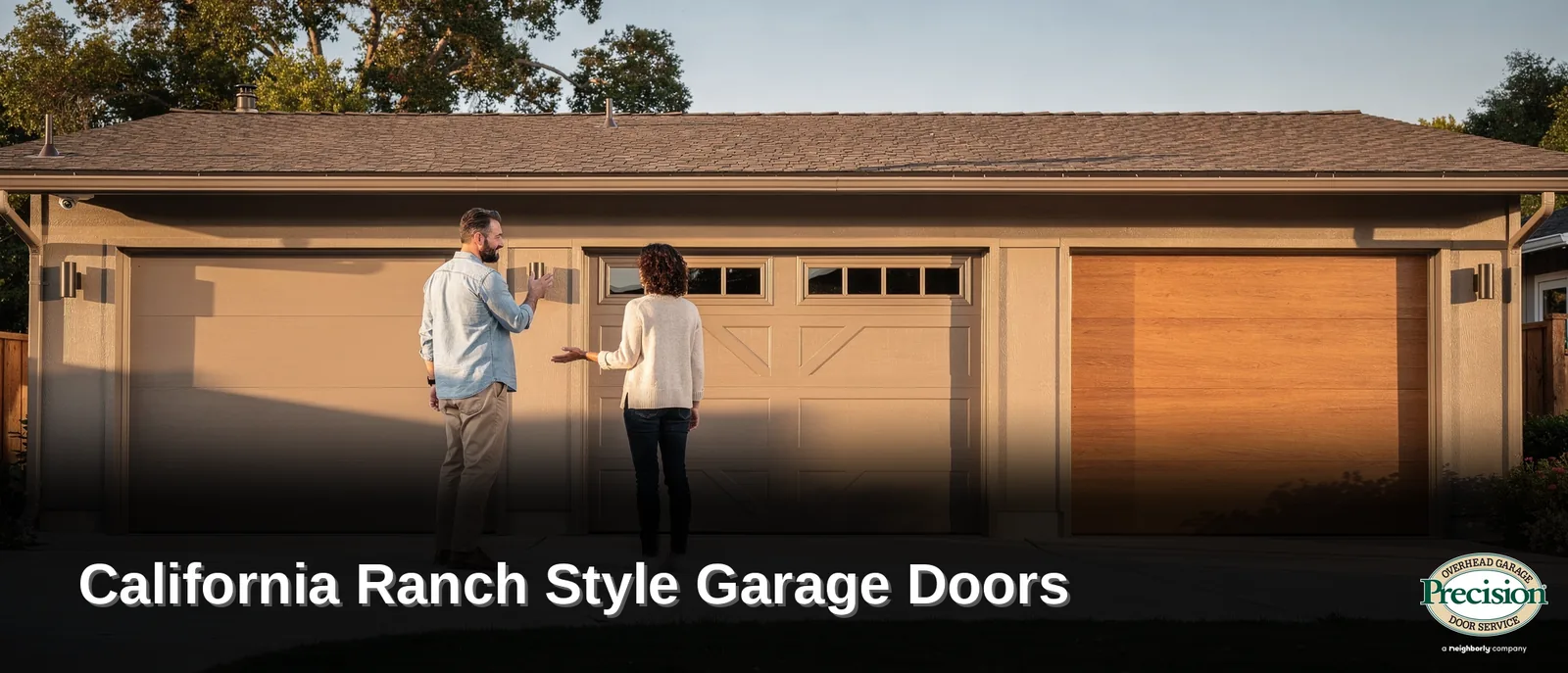 Overlay carriage house doors combine steel, wood, and fiberglass to create a timeless, memorable look